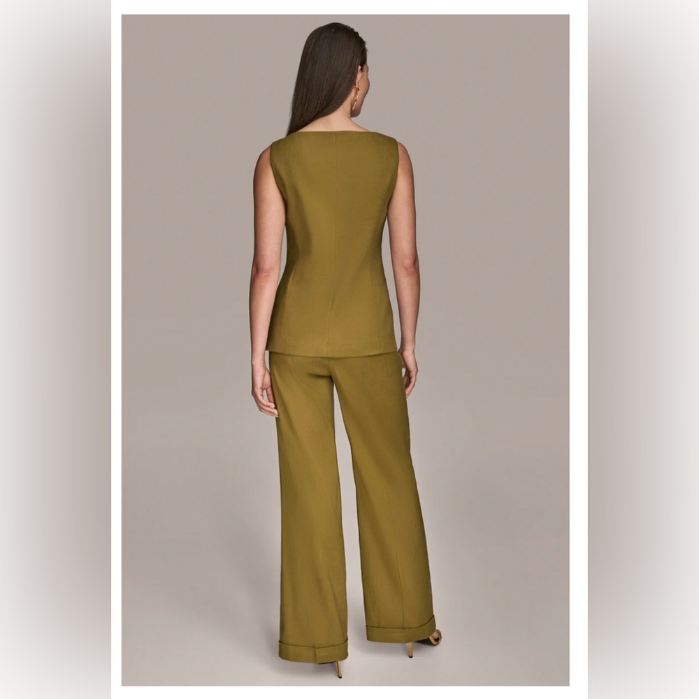 Donna Karan Women Linen Blend Vest Color Smoky Olive Medium Boat Neck Button NWT - Picture 9 of 14